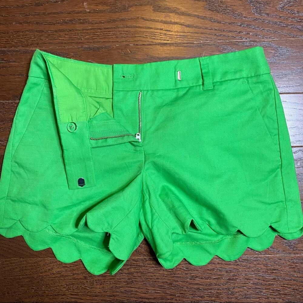 J Crew Bright Green Scallop Hem Linen Blend Shorts, Sz 00 - Picture 3 of 9